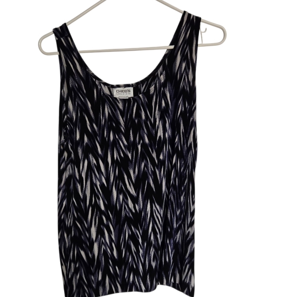 Chicos Travelers Tribal Night Womens Sleeveless Top Purple Black Size Large